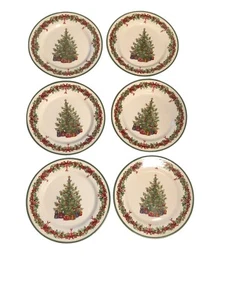 "Juego de 6 platos de ensalada/postre de Navidad Christopher Radko 8"" celebración navideña" - Imagen 1 de 4