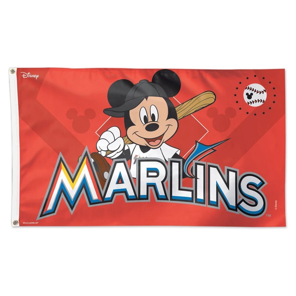 MIAMI MARLINS MICKEY MOUSE BASEBALL 3'X5' DELUXE FLAG BRAND NEW WINCRAFT - Image 1 of 1