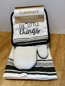 CUISINART 3 PIECE KITCHEN SET (TOWEL, MITT, HOLDER) ENJOY THE LITTLE THINGS NWT - Picture 1 of 8
