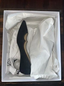 PAUL ANDREW ANKARA DRESS SHOES BLACK PUMPS SWAROVSKI CRYSTAL ORB HEELS SIZE 6.5 - Picture 1 of 2