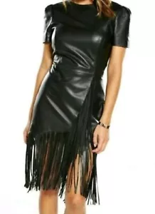 Very real leather fringed dress Occasion Party fits Small 10UK Or 8UK - Picture 1 of 9