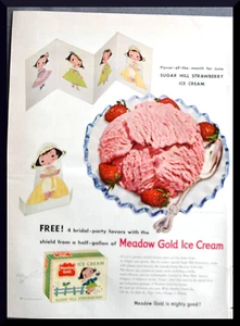 1954 Mary Blair Art Meadow Gold Ice Cream Vintage Print Ad ORIGINAL Strawberry - Picture 1 of 1