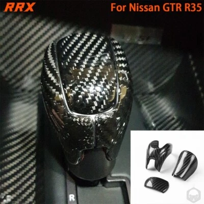 4Pcs Real Carbon Fiber Console Gear Shift Knob Cover For NISSAN GTR R35 2008-16 - Image 1 of 4