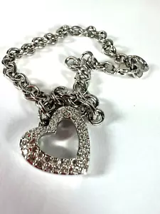 Swarovksi Bracelet Crystal Silvertone Heart Charm Dangle Silvertone Chain 8in Z - Picture 1 of 6