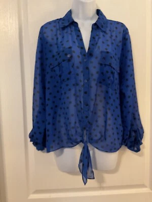 Blusa My Michelle Azul Transparente Botón Frontal Lunares Negros Talla XL -B38 Foto 1 de 4