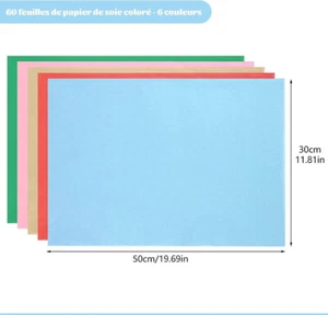 60 Blatt Seidenpapier Bunt, 50 x 30 cm 6 Farben Seidenpapier zum Verpacken, Bunt - Bild 1 von 3