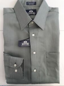Stafford men's 16.5 32/3 Cotton Blend Green Striped Wrinkle Free NWT