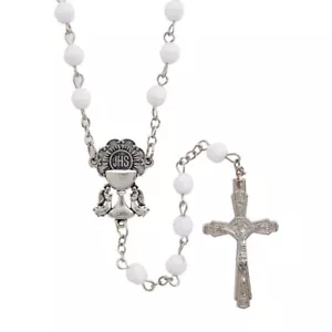 First Communion Rosary White Faceted 6mm Beads - Picture 1 of 1