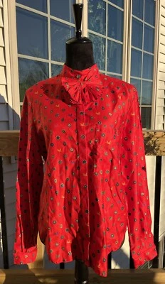 Camisa de vestir de colección para mujer Anne Klein de Neiman Marcus roja secretaria con pajarita talla 12 Foto 1 de 4