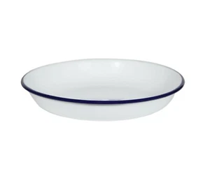 Falcon White Enamel Rice Pasta Plate Deep Dish 22/24cm Baking Roasting Blue Rim - Picture 1 of 21