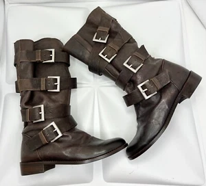 LIMI Feu Feu Paris 34.5 Sz 5 Womens Brown Leather Buckle Stappy Boots Biker RARE - Picture 1 of 12