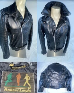 CHAQUETA PUNK MOTOCICLISTA CUERO NEGRO ROBERT LEWIS 40 M DE COLECCIÓN AÑOS 70 80 PARA HOMBRE - Imagen 1 de 19