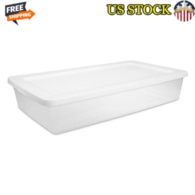 Caja de almacenamiento de plástico transparente organizadora apilable 41 cuartos de galón tapa a presión uso doméstico Foto 1 de 4