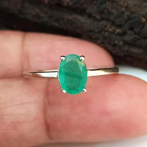 Natural Emerald Gemstone 925 Sterling Silver Engagement Ring Gift For Women - Picture 1 of 6