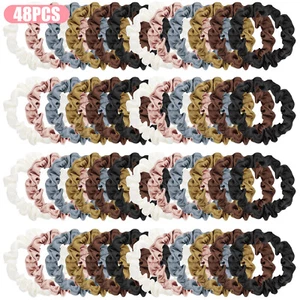 48pcs Satin Scrunchies for Women Girls Elastic Ponytail Holders Hair Ropes - Picture 1 of 6