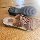 UGG 'Keala' Brown Leather Slide Sandals Women's Sz 6 Woven Wedge