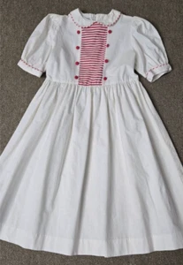 Laura Ashley Girls Dress 11-12 Years Smocked White w/Red Striped Christmas Party - Picture 1 of 17