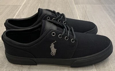 Polo Ralph Lauren Faxon Bajo P Negro/Gris Lona Moda Tenis Hombres Talla 11D Nuevo en Caja Foto 1 de 4