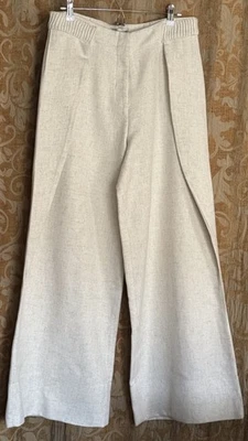 Calça Amy Designer Torn By Ronny Kobo Feminina Mescla de Linho Marfim Grande Palazzo - Imagem 1 de 4