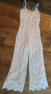Main Strip Ivory Lace Eyelash Jumpsuit Lined Sz M Spaghetti Straps Zip Back NWT - Picture 1 of 13
