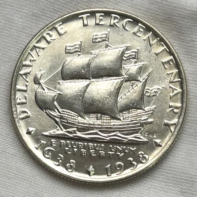 1936 Delaware Tercentenary Classic Commemorative Half Dollar .50c Silver Coin - Image 1 of 4