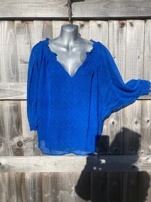 Diane von Furstenberg 8 silk blue lightweight lined very generous fit blouse🍁🍂 — 第 1/4 张图片