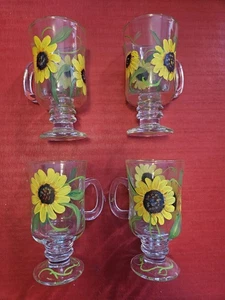 Gebrauchte handbemalte Sonnenblumengläser 4er Set - Bild 1 von 1