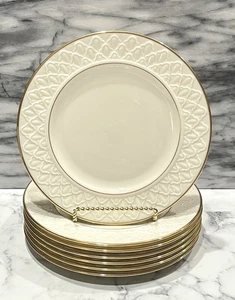 7 Lenox Jacquard Gold geprägt 8 1/8" Salat/Dessert/Beilagen Teller Made in USA Neu - Bild 1 von 13
