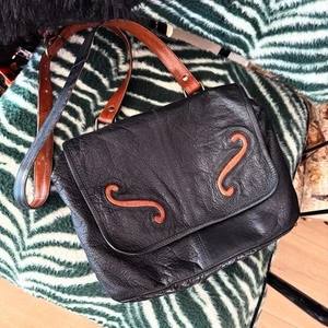 Vintage Tribeka Pebbled Genuine Leather Western Black Crossbody Bag - Picture 1 of 2