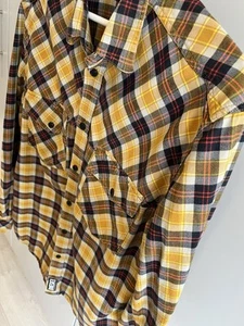 Diesel Yellow Plaid Flannel Shirt Large 100% Cotton Grunge Workwear Style - Picture 1 of 9