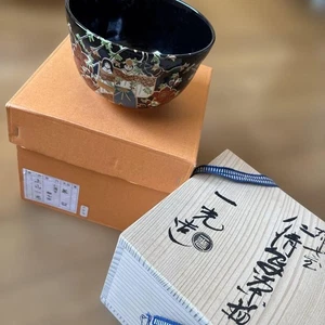 Tazón de té Kyo Ware Matcha Chawan negro Ninsei Hideo Miyachi coleccionable - Imagen 1 de 7