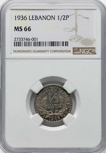 LÍBANO, 1/2 PIASTRA 1936 - NGC MS 66, RARO - Imagen 1 de 2