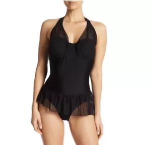 NWT Marilyn Monroe Sexy Black One Piece Push Up Bra Moulded Cup Swimwear Medium - Picture 1 of 11