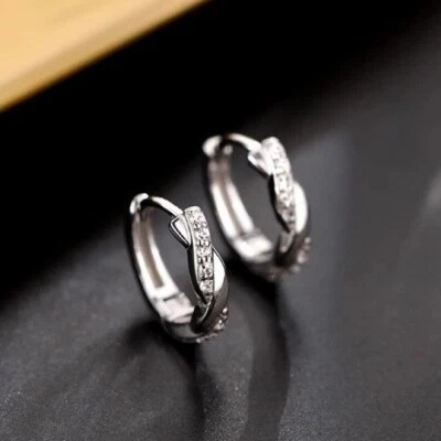 Pendientes de aro retorcidos de cristal de plata de ley 925 para mujeres niñas joyas regalo Reino Unido