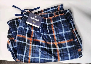 Stafford Sleep Pajama Pants Blue Orange Sz XXL Fleece Plaid Drawstring Pockets - Picture 1 of 4