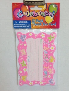 Paquete de 10 tarjetas de agradecimiento con sobres para celebrar kit mariposas rosadas en blanco - Imagen 1 de 4