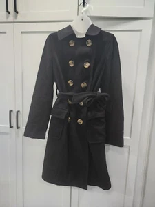 Old Navy Black Trench Coat Belted Jacket Womens Size Medium Wool Blend - Picture 1 of 6