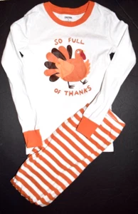 EUC GYMBOREE UNISEX THANKSGIVING TURKEY L/S PAJAMAS SHIRT STRIPED PANTS SIZE 8 - Picture 1 of 3