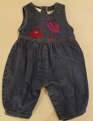 Jumper Bubble Overalls Vintage Girls Denim 3-6 mo Miniwear Red Purple Hat Purse  - Image 1 of 4