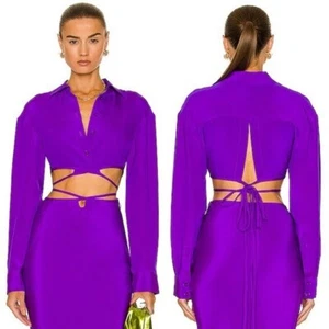 NWT Christopher Esber Silk Cropped Tie Shirt in Amethyst Purple AUS:6 US:0/XS - Picture 1 of 11