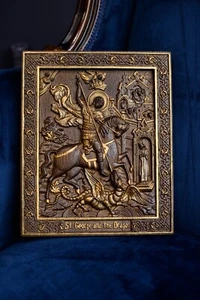 Saint George with dragon wall wood personalized christian catolic home decor - Picture 1 of 15