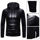 Comfortable Men's Hooded Sweatshirt with Faux Leather Splice Long Sleeve Tops