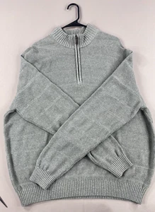 IZOD Sweater Mens XXL 2XL Gray Blue Trim Logo 1/4 Zip Tassel Long Sleeve - Picture 1 of 14