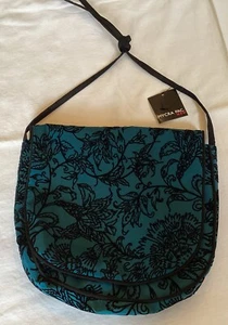 Mycra PAC NOW bag NWT AQUA WITH BLACK EMBROIDERY CORD TRIM Long Strap 14637 - Picture 1 of 10