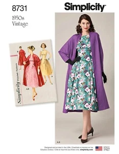 Simplicity 8731 R10152 1950s Sewing Pattern Misses Dress Lined Coat Sizes 6-14 - Picture 1 of 4