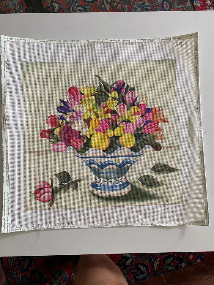 Needlepoint Flowers In A Large Base by Rishfeld Design (BS351) - Image 1 of 1