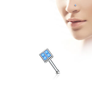20g (0.8mm) Blue Turquoise Set Square Top Surgical Steel Nose Bone / Stud / Ring