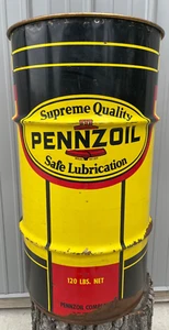 PENNZOIL MOTOR OIL GREASE GARAGE TRASH CAN LARGE 16 GALLON DRUM SOLID - Picture 1 of 5