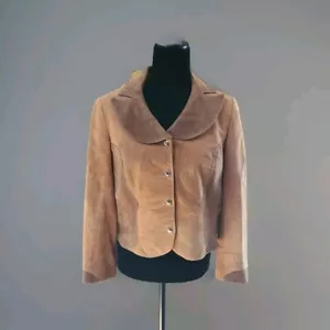 Vtg Suede Jacket Colorblock Snaps Lucy Claire Paris France Sz M Notched Collar - Picture 1 of 17