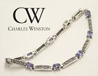 Vintage Sterling 925 CW Charles Winston Amethyst & Marcasite Panel Link Bracelet